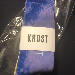 NWT Krost 2 Pack Tie-Dye Terry Socks Purple Blue Chartreuse Yellow Green Men OS